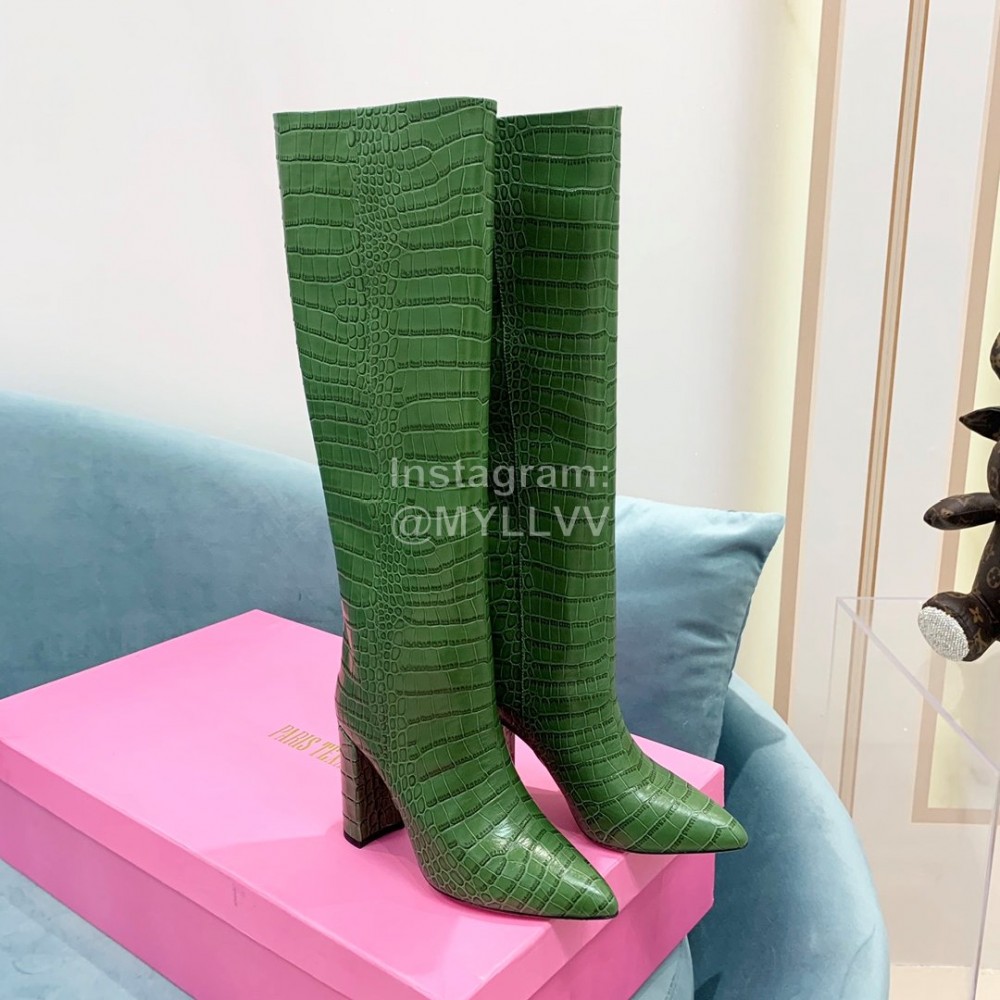 Paris Texas Crocodile Leather Thick High Heeled Long Boots For Women Green