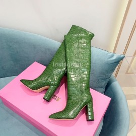Paris Texas Crocodile Leather Thick High Heeled Long Boots For Women Green