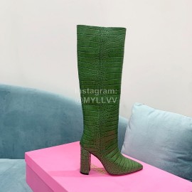 Paris Texas Crocodile Leather Thick High Heeled Long Boots For Women Green