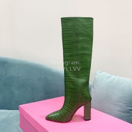 Paris Texas Crocodile Leather Thick High Heeled Long Boots For Women Green