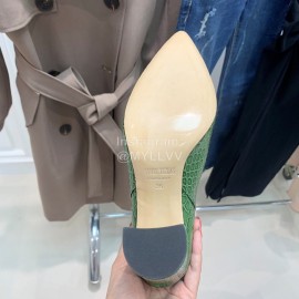 Paris Texas Crocodile Leather Thick High Heeled Long Boots For Women Green