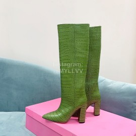 Paris Texas Crocodile Leather Thick High Heeled Long Boots Green For Women