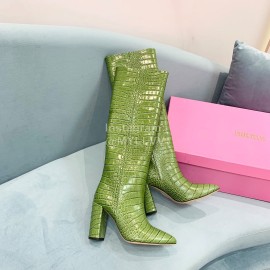 Paris Texas Crocodile Leather Thick High Heeled Long Boots Green For Women