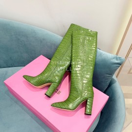 Paris Texas Crocodile Leather Thick High Heeled Long Boots Green For Women