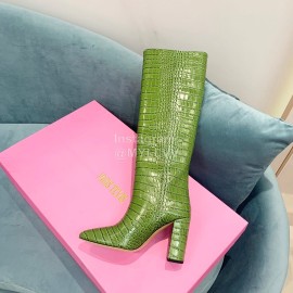 Paris Texas Crocodile Leather Thick High Heeled Long Boots Green For Women
