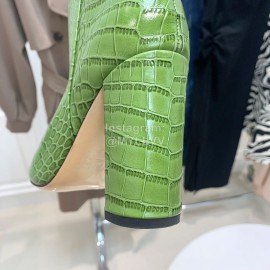 Paris Texas Crocodile Leather Thick High Heeled Long Boots Green For Women