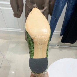 Paris Texas Crocodile Leather Thick High Heeled Long Boots Green For Women