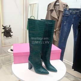 Paris Texas Crocodile Leather Thick High Heeled Long Boots For Women Dark Green