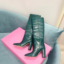 Paris Texas Crocodile Leather Thick High Heeled Long Boots For Women Dark Green