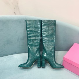 Paris Texas Crocodile Leather Thick High Heeled Long Boots For Women Dark Green