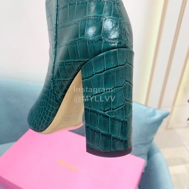 Paris Texas Crocodile Leather Thick High Heeled Long Boots For Women Dark Green