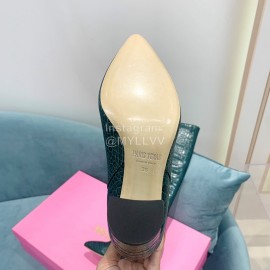 Paris Texas Crocodile Leather Thick High Heeled Long Boots For Women Dark Green