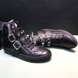 Plein Cowhide High Top Shoes For Men Black