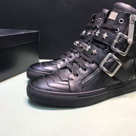 Plein Cowhide High Top Shoes For Men Black