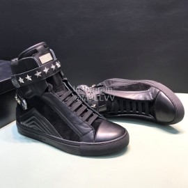 Plein Black Cowhide High Top Shoes For Men 