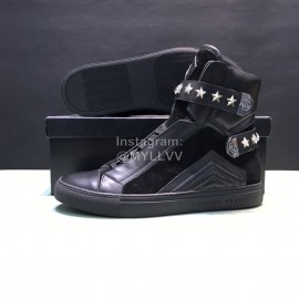 Plein Black Cowhide High Top Shoes For Men 