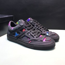 Plein  Camouflage Printing Leather Hollow Sneakers For Men Black