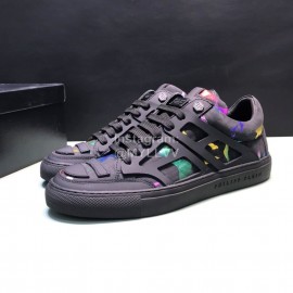 Plein  Camouflage Printing Leather Hollow Sneakers For Men Black