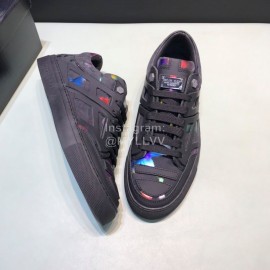 Plein  Camouflage Printing Leather Hollow Sneakers For Men Black