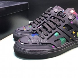 Plein  Camouflage Printing Leather Hollow Sneakers For Men Black