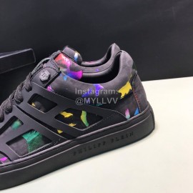 Plein  Camouflage Printing Leather Hollow Sneakers For Men Black