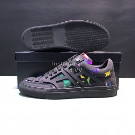 Plein  Camouflage Printing Leather Hollow Sneakers For Men Black