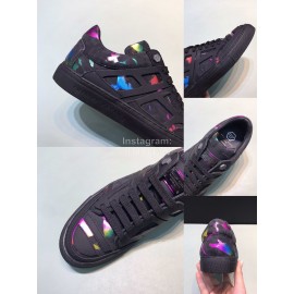 Plein  Camouflage Printing Leather Hollow Sneakers For Men Black