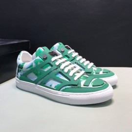 Plein  Camouflage Printing Leather Hollow Sneakers For Men Green