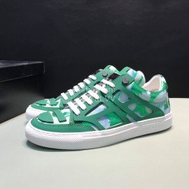 Plein  Camouflage Printing Leather Hollow Sneakers For Men Green