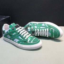 Plein  Camouflage Printing Leather Hollow Sneakers For Men Green