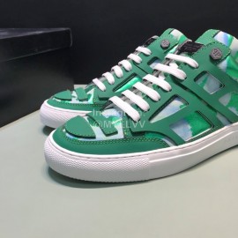 Plein  Camouflage Printing Leather Hollow Sneakers For Men Green