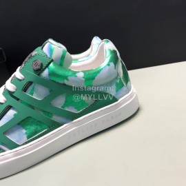 Plein  Camouflage Printing Leather Hollow Sneakers For Men Green