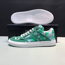Plein  Camouflage Printing Leather Hollow Sneakers For Men Green