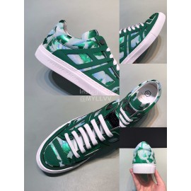 Plein  Camouflage Printing Leather Hollow Sneakers For Men Green