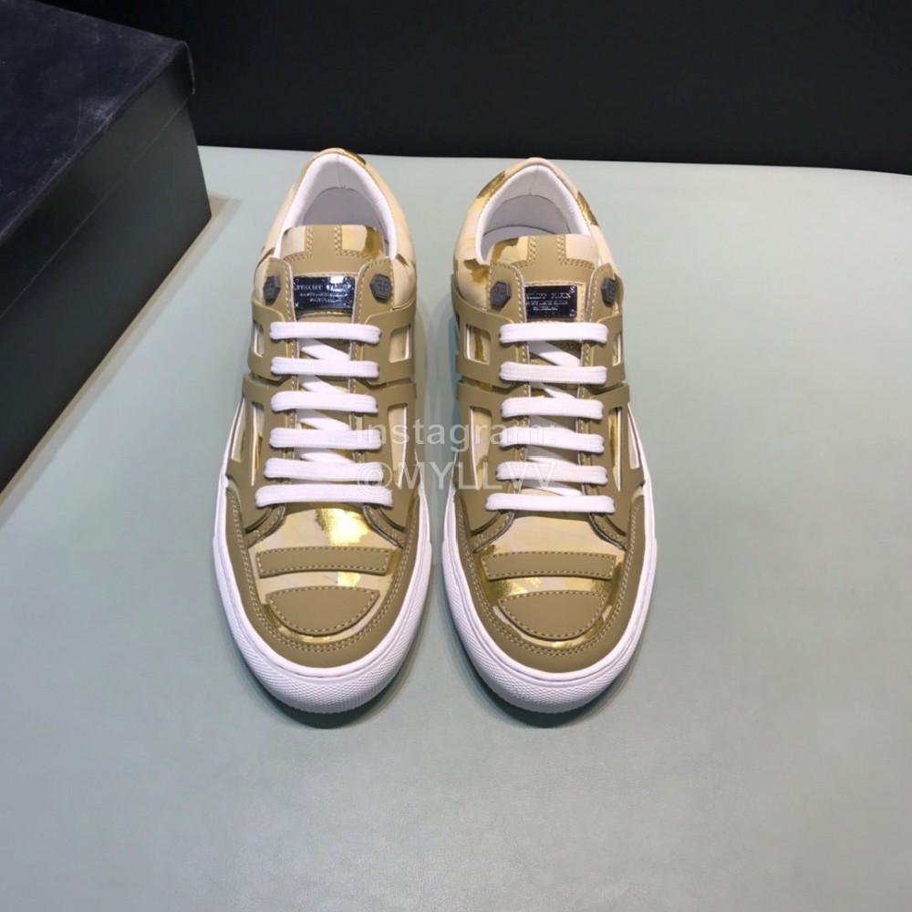 Plein  Camouflage Printing Leather Hollow Sneakers For Men Khaki