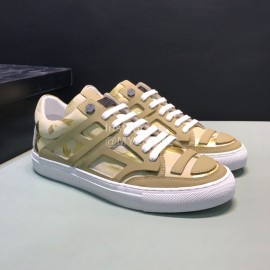 Plein  Camouflage Printing Leather Hollow Sneakers For Men Khaki