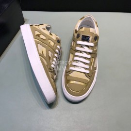 Plein  Camouflage Printing Leather Hollow Sneakers For Men Khaki