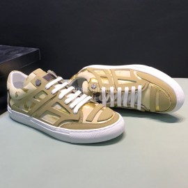 Plein  Camouflage Printing Leather Hollow Sneakers For Men Khaki