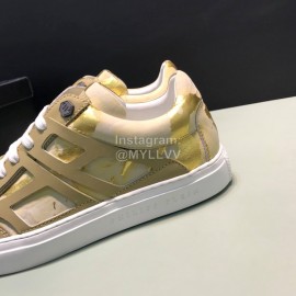 Plein  Camouflage Printing Leather Hollow Sneakers For Men Khaki