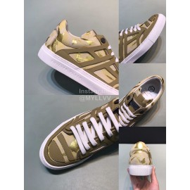 Plein  Camouflage Printing Leather Hollow Sneakers For Men Khaki