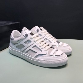 Plein  Camouflage Printing Leather Hollow Sneakers For Men White