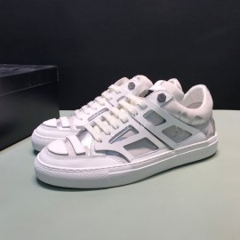 Plein  Camouflage Printing Leather Hollow Sneakers For Men White