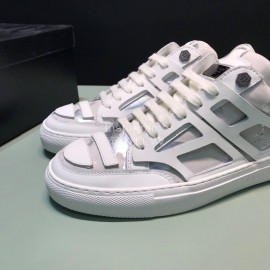 Plein  Camouflage Printing Leather Hollow Sneakers For Men White