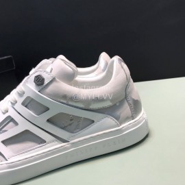 Plein  Camouflage Printing Leather Hollow Sneakers For Men White