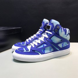 Plein  Camouflage Printing Leather High Top Sneakers For Men Blue