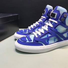 Plein  Camouflage Printing Leather High Top Sneakers For Men Blue
