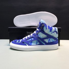 Plein  Camouflage Printing Leather High Top Sneakers For Men Blue