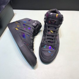 Plein  Camouflage Printing Leather High Top Sneakers For Men Black