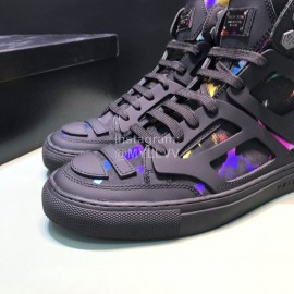 Plein  Camouflage Printing Leather High Top Sneakers For Men Black