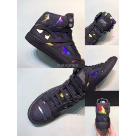 Plein  Camouflage Printing Leather High Top Sneakers For Men Black